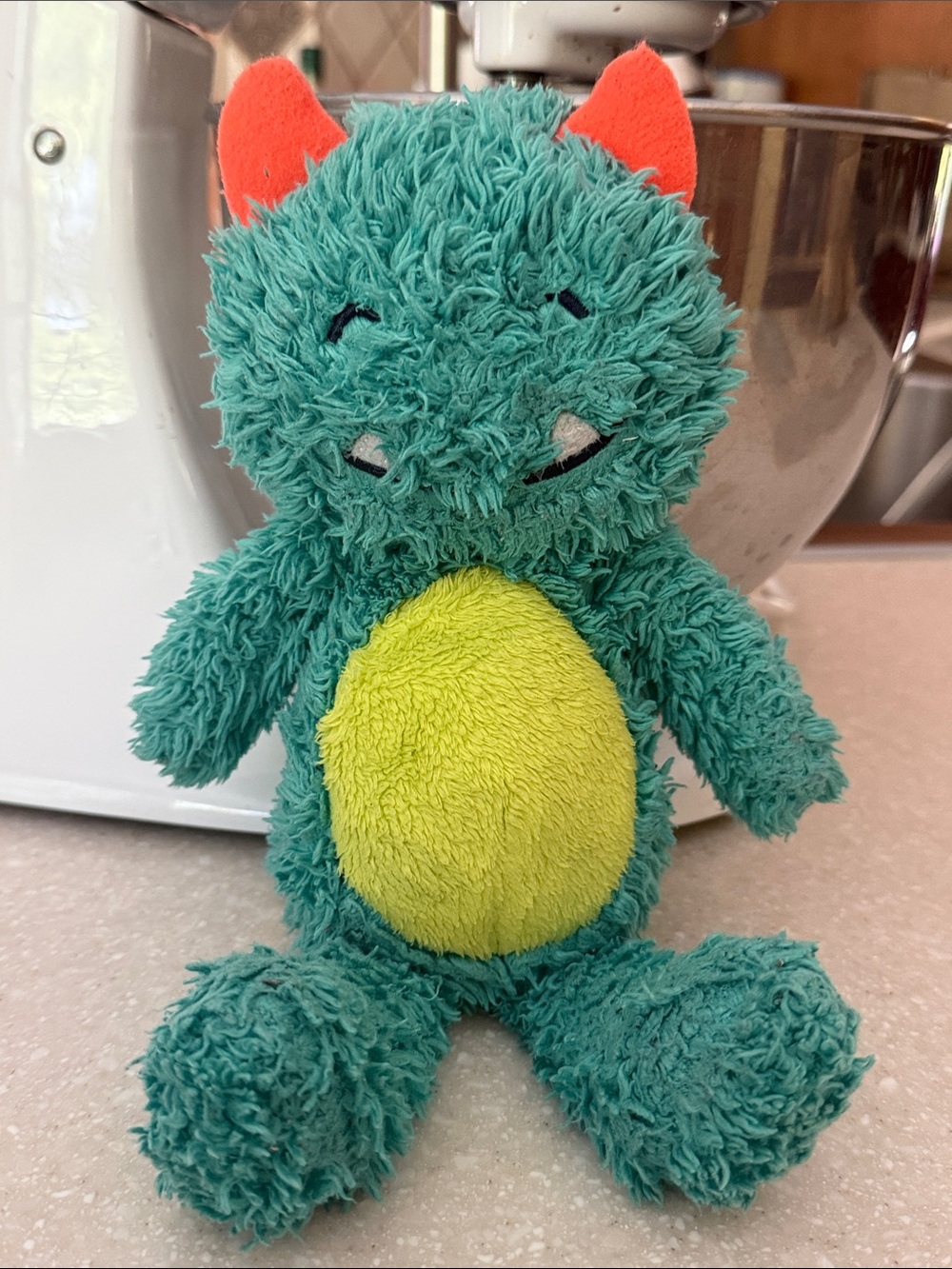 Carters 2016 Retired Teal Shaggy Monster Plush Lovey Yellow Belly Orange Horns